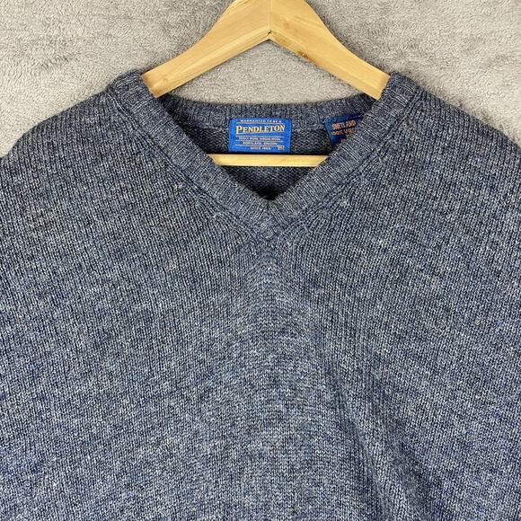 Pendleton Sweater Mens XL Blue Shetland Wool Pullover V Neck Knit Made in USA - Picture 2 of 12